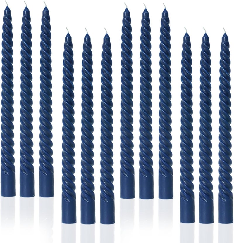 LPUSA Navy Spiral Taper Candle Sticks Tall Taper Unscented Candle for Holiday,Wedding and Home Decoration,10inch,12 Pack(E-Navy) - Image 1